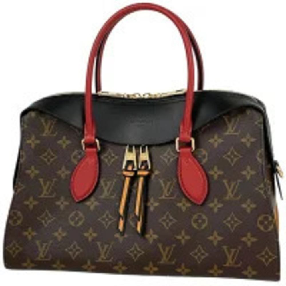Louis Vuitton Tuileries Tote Shoulder Bag Handbag Monogram Brown Noir Black Red
